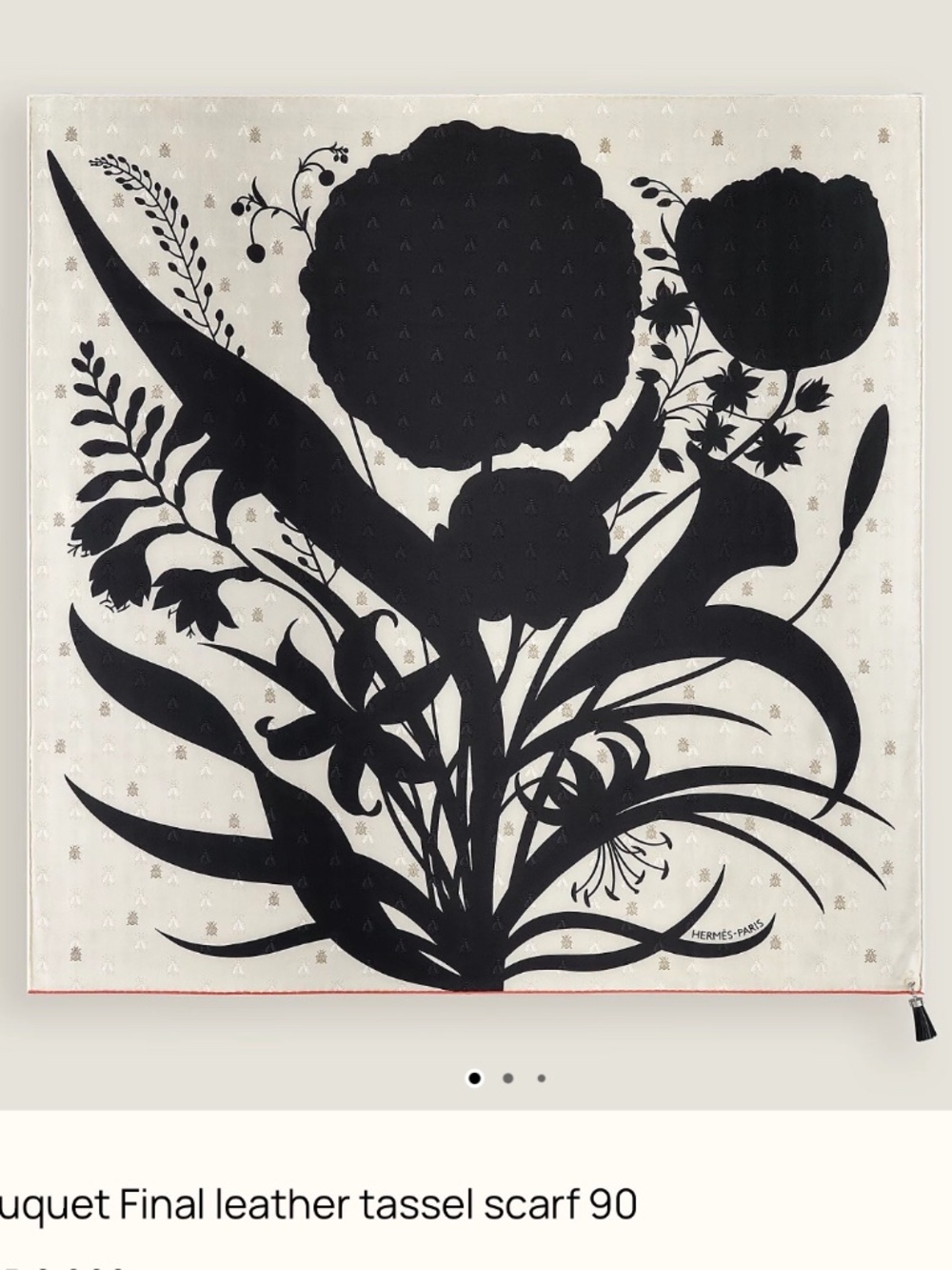 Brand New! HERMÈS Bouquet Final leather tassel scarf 90 Crème / Noir / Vermillon